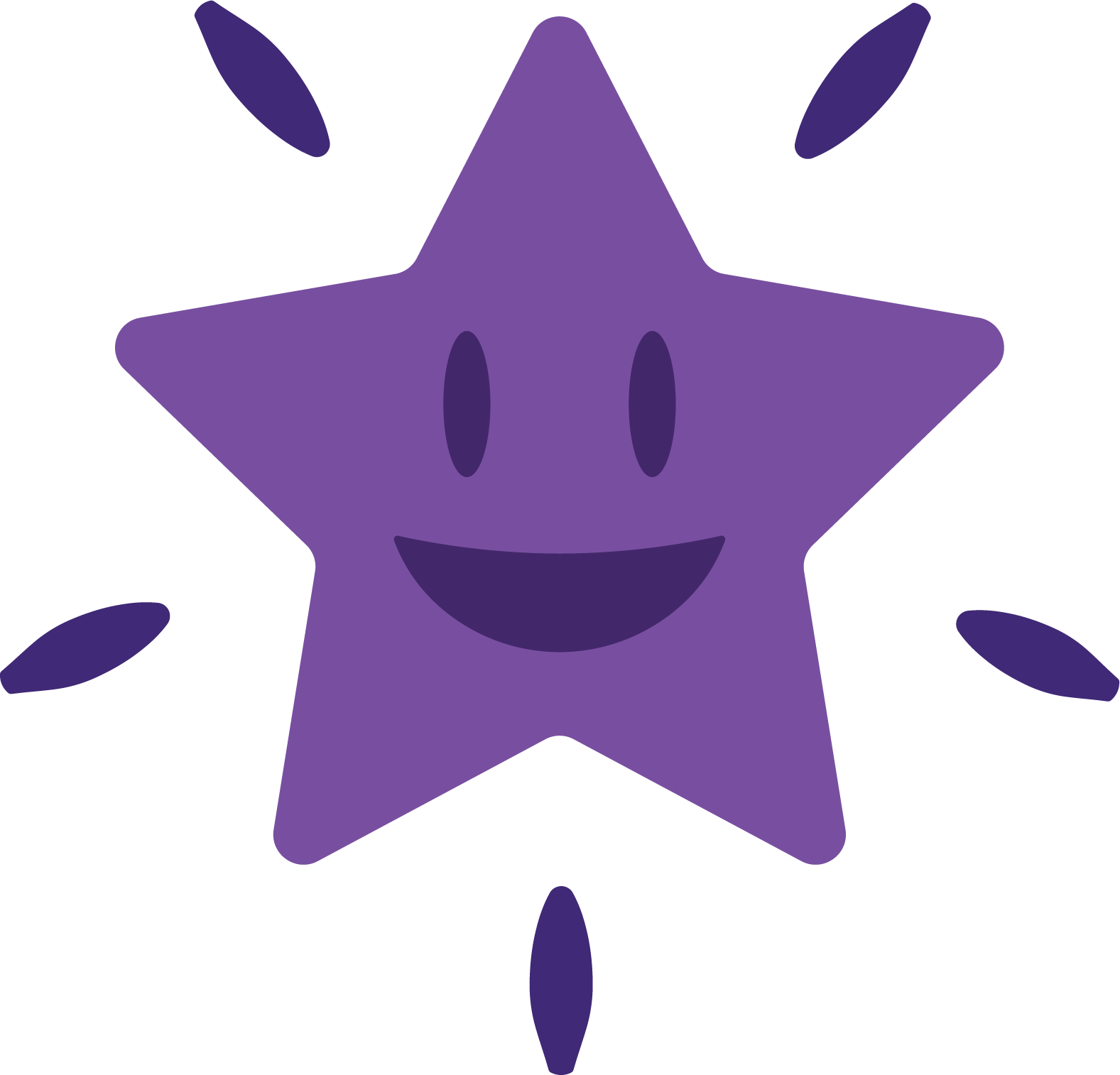 purple animated star with a smiley face on it