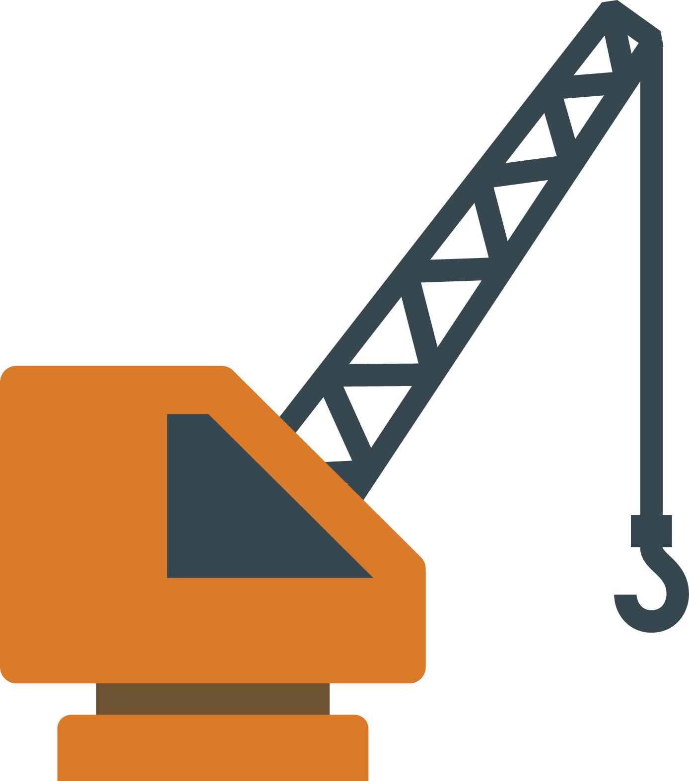 An animated orange construction crane icon.