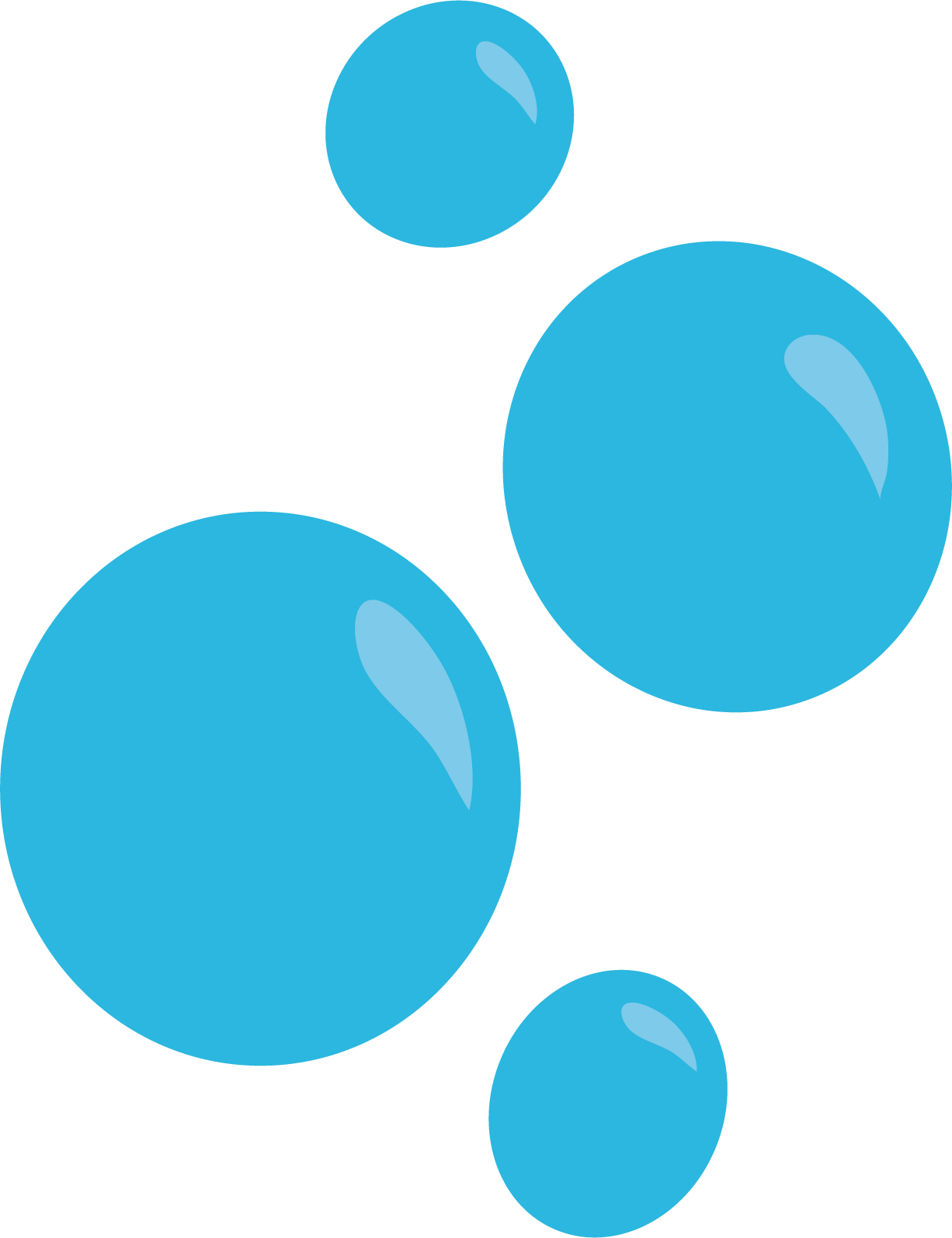 Four animated blue bubble icons.