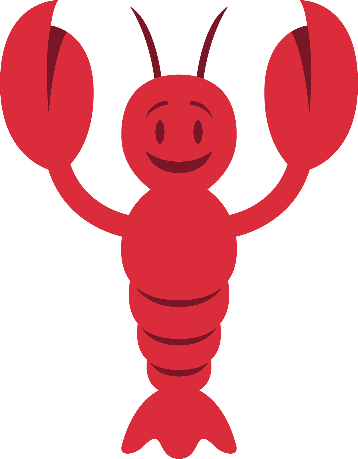 An animated red crawfish with a smile on its face.