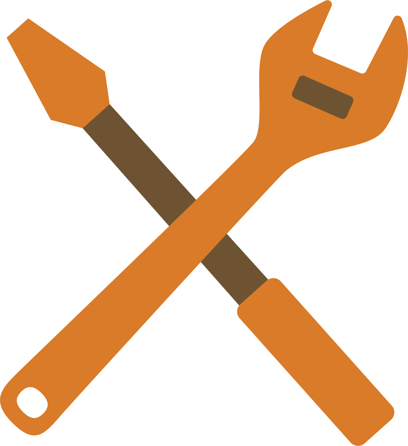 two animated orange tools. a screwdriver and a wrench.