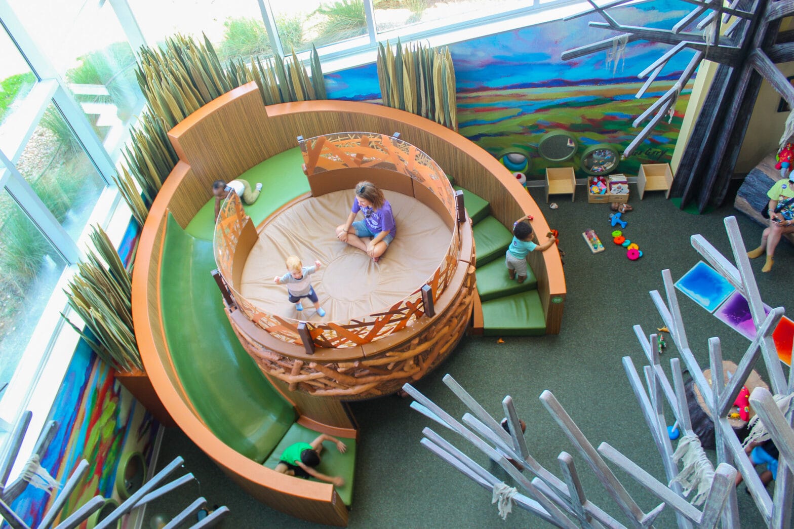 An overhead image of the play tower in the Crawbaby area.